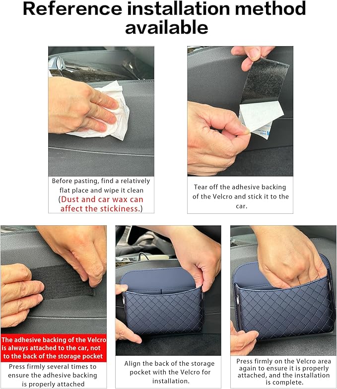 Self-Adhesive Car Seat Side Pocket Organizer with Cable Port - Black PU Leather Storage Pouch for Phone & Keys, Fits Gaps, Console & Door (2 PCS)