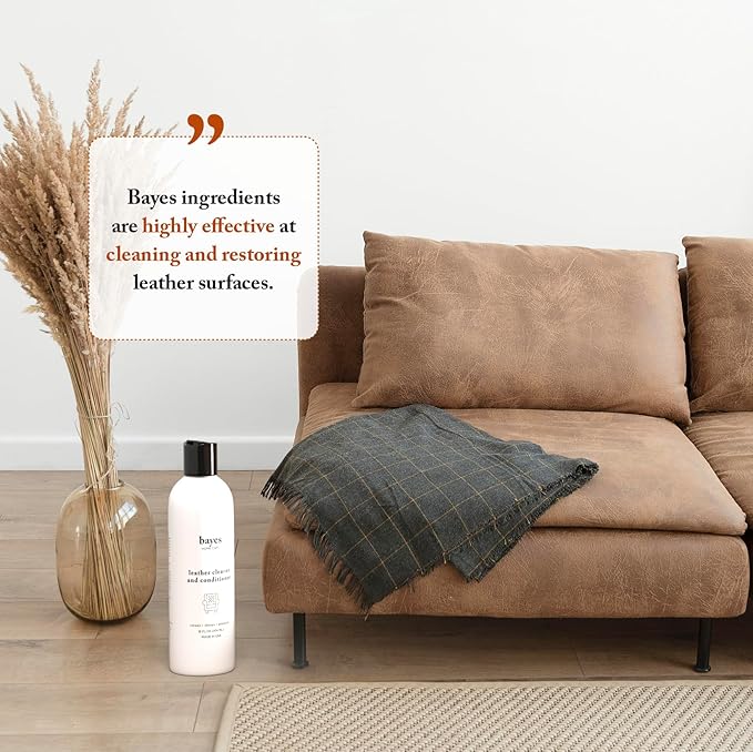Bayes Premium High Performance Leather Upholstery Cleaner and Conditioner - 16 oz - Prevents Drying, Cracking or Fading of Leather Couches, Car Seats, Shoes, Purses