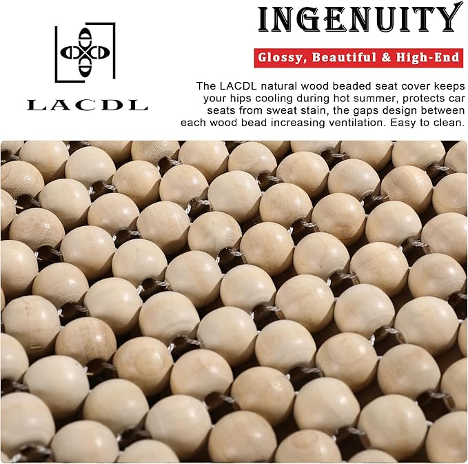 LACDL Beaded Car Seat Covers for Cars, Cooling Bead Seat Cover for Trucks & SUVs(headrest Removable only) - Auto Ventilated Seat Cooler Pad, Natural Wood Breathable Beads Sweat Protector, Burlywood