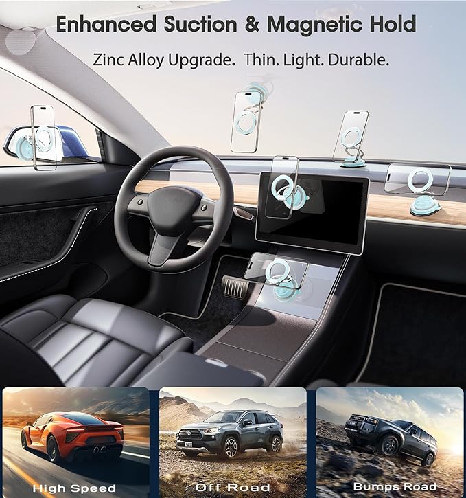 BOCLOUD 2026 Next-Gen Suction Cup Phone Mount Cute 360° Zinc Alloy 109 LBS Phone Stand Vacuum Magnetic Car Holder for MagSafe Strongest Accessories for iPhone 16 15 14... Android