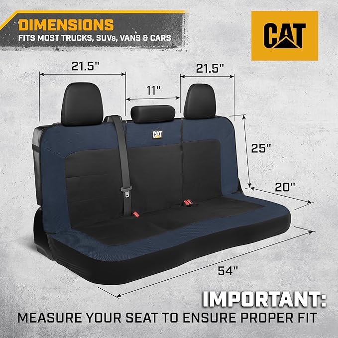 Cat MeshFlex Blue & Black Rear Seat Cover for Car – Durable Canvas & Mesh Design 60/40 Split Bench Protector for Cars, Trucks & SUVs – Back Seat Cover for Rear Bench – Interior Car Accessory
