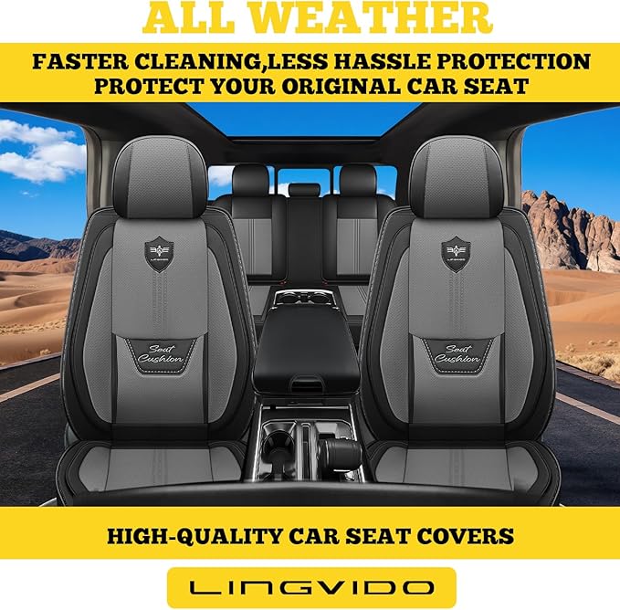 LINGVIDO Car Seat Covers Full Set (5 Seats) - Premium Perforated Nappa Leather, Waterproof Shield, Omni-Adapt Fit SUVs Sedans, Ultimate Family & Pet Protection