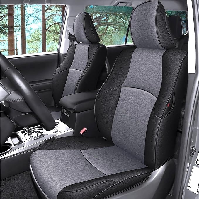 AOMSAZTO Custom Fit Seat Covers for Toyota 4runner: 7Seats 2011 2012 2013 2014 2015 2016 2017 2018 2019 2020 2021 2022 2023 2024 Leather Car Seats Cover Full Set for 4Runner 7 Seaters Black&Gray