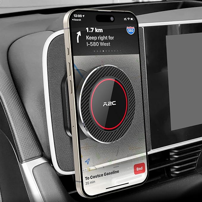 A2C for Hyundai Ioniq 5 Phone Mount, Upgrade Magnet Base Magnetically Attaches to Metallic Dashboard for 2024-2025 Sonata Kona, 2022-2025 Ioniq 5 & Ioniq 9, Compatible with MagSafe