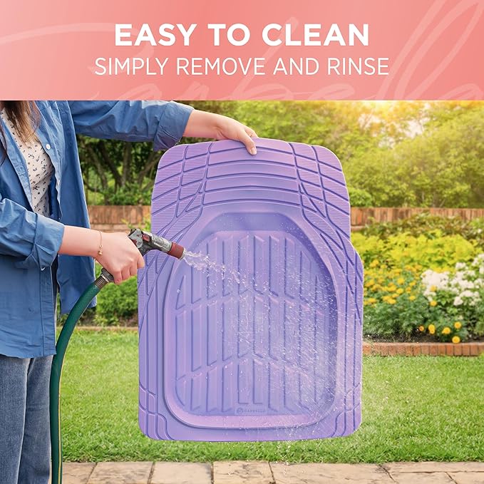 Lavender Purple Car Floor Mats - Universal Trim to Fit All Weather Purple Car Accessories - Girl Car Accessories for Women & Cute Car Mats for Women Lavender Girly Car Decor Truck & SUV