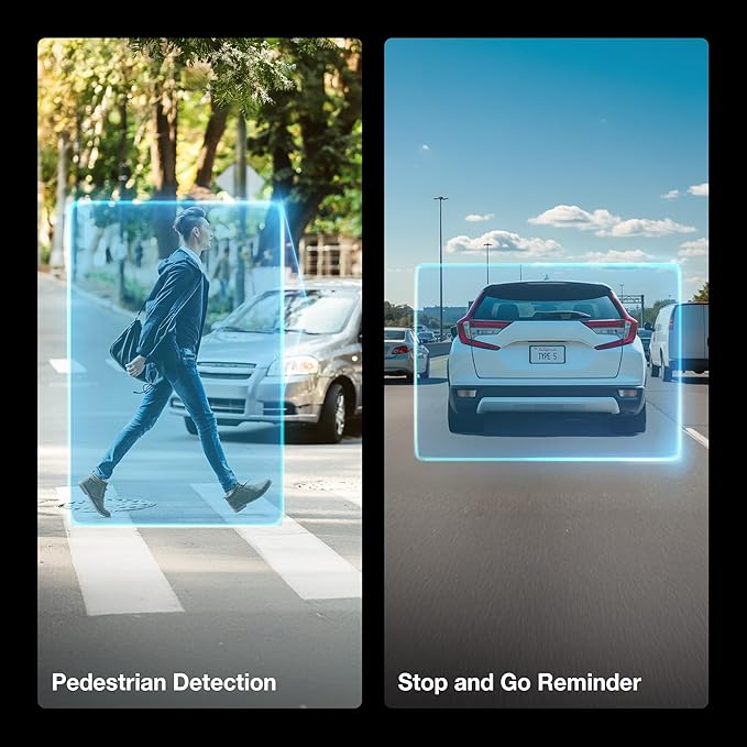 Type S T400 AI-Powered Driver Assistance 4K Dash Cam with ADAS, Collision Warnings, Lane and Pedestrian Detection, Vehicle Departure Reminders, Front Rear Smart Incident Video Surveillance, SD Card
