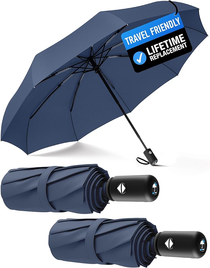 Rain-Mate Windproof Compact Umbrellas for Rain - Strong Reinforced Fiberglass Rib Design & Auto Open & Close - Portable Folding Travel Umbrella - Lightweight & Packable for Women & Men, Easy Collapse