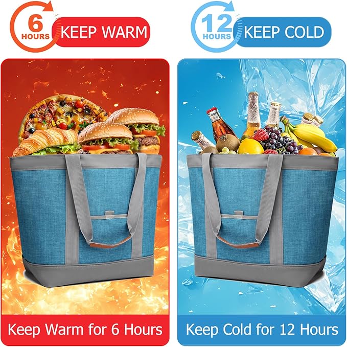 Insulated Cooler Bag Leakproof Thermal Insulation Collapsible Cooler Tote with Zippered, Reusable Cooler Bags