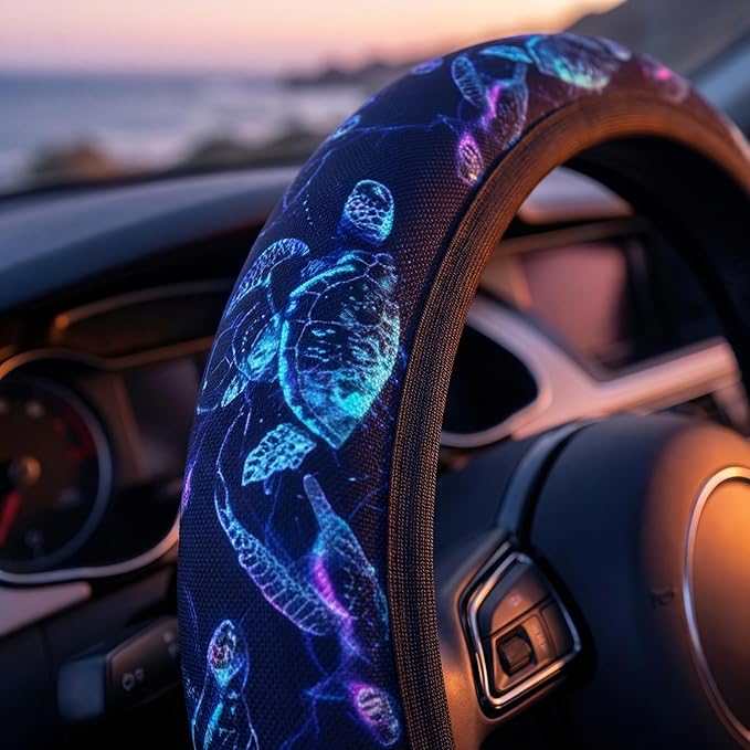 Sea Turtle Steering Wheel Cover - Bule Sea Turtle Steering Wheel Cover Anti-Slip Breathable Universal 14-15 Inch Car with 2 Pcs Car Coasters Suitable Men Women