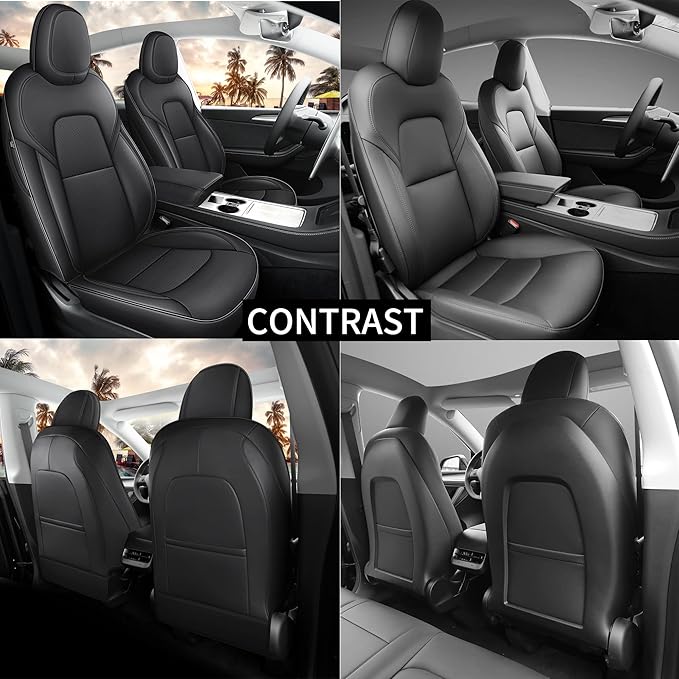 for Tesla Model Y Seat Covers Black Tesla Car Seat Cover 12pcs Waterproof Nappa Leather Seat Cover Fully Wrapped Customized for Tesla Model Y 2020-2024 (TY-Black)
