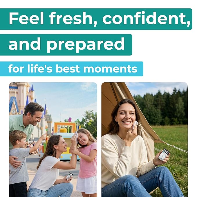 Impossibly Compact Travel Flushable Wipes - 99.5% Water and Aloe - Safe for Sensitive Skin - Travel Essentials for Adults, Kids & Babycare, Mint, 8 Pack 48 Wipes