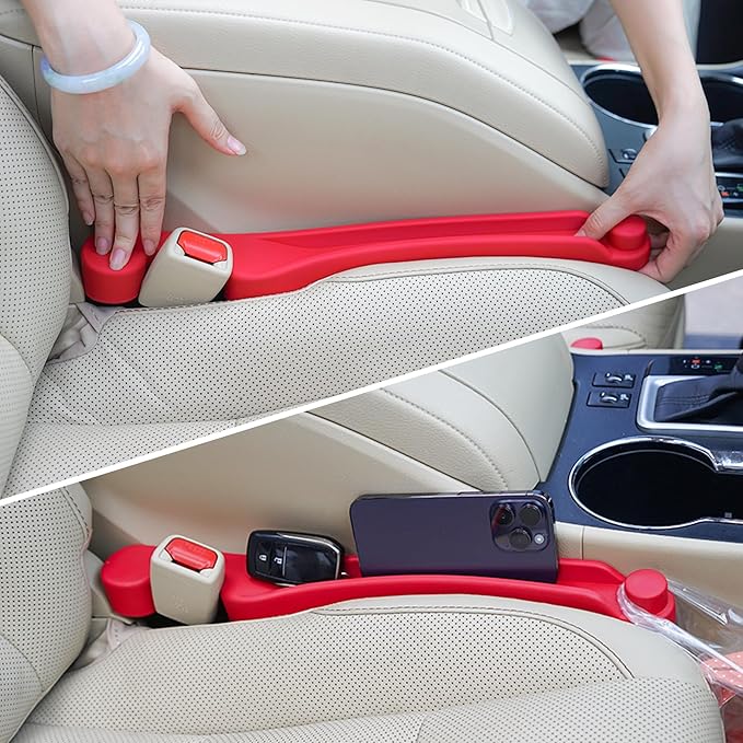 Givifive Car Seat Gap Filler Set of 2, 3IN1 Seat Side Gap Filler Plug with Storage Slot & Hook Function, Soft Foam Universal Fit Car SUV Truck Fill Gap Between Seats Console Organizer (Narrow Red)