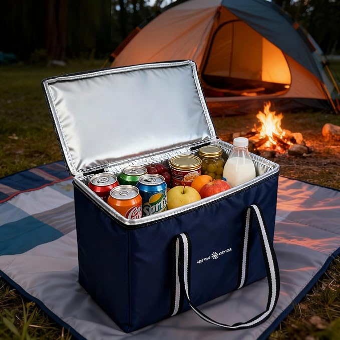 Insulated Food Delivery Bag, Large Durable Reusable Shopping Grocery Bag with Zipper – Foldable Thermal Cooler Bag for Hot & Cold Food, Pizza Delivery & Catering