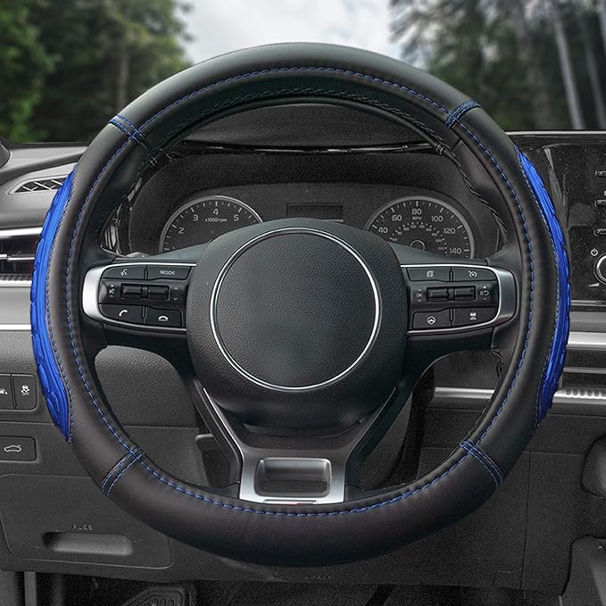 FH Group Universal Fit Ultra Grip Silicone and Faux Leather Steering Wheel Cover fits Most Cars, SUVs Blue
