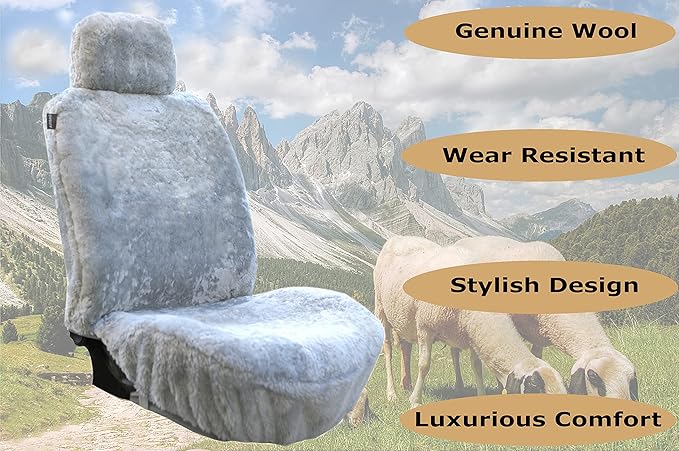 SHEEPSKIN ELITE Premium Sheepskin Car Seat Cover - All Season Comfort and Protection, Easy Installation (56" x 23", Light Gray Color)