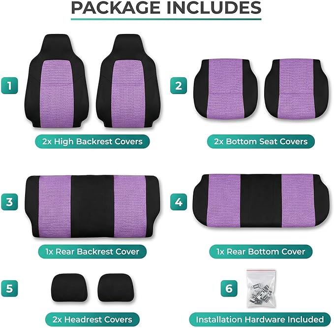 FH Group Automotive Full Car Seat Covers for SUV, Trucks, Sedan and More - Universal Fit Front High Back & Rear Solid Bench Design Interior Accessories - 3D Air Mesh Fabric Center Panel - Purple