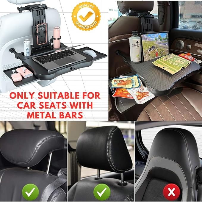 Large Foldable Backseat Tray Table, Car Laptop Desk with Cup Holder, Back Headrest Passenger Food Tray, Phone Tablet Holder, Multifunctional Travel Desk, Car Essentials for Kids & Long Road Trips
