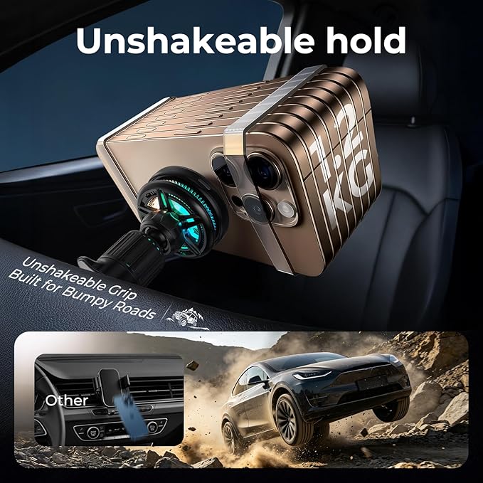 for Magsafe Car Mount Charger 25W, Rapid Cooling Fast Wireless Charging Phone Holder, Dual Mount for Tesla Screen & Air Vent, 45W Adapter Included, for iPhone 17-13 & Samsung S26/S25