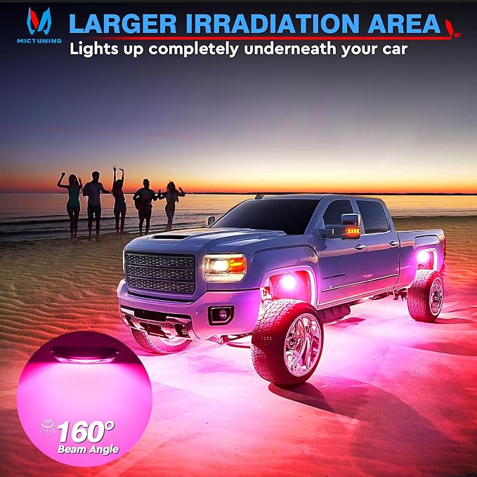 MICTUNING C2 Curved RGBW LED Rock Lights - 12 Pods Underglow Multicolor Neon Light with Wiring Switch Kit, Bluetooth Controller with APP Control