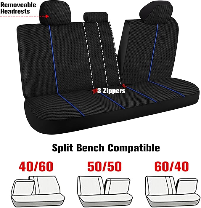 Breathable Premium Car Seat Covers Full Set，3D Air-Mesh Seat Covers for Cars，Comfortable Safety Airbag Compatible，Universal for Most Cars Sedan Truck SUV(Black/Blue)