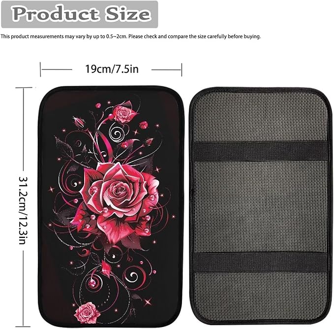 Dreaweet Red Rose Car Accessories Center Console Cover Arm Rest Cover for Car SUV Truck Center Console Cushion Pad Car Armrest Seat Box Cover Protector