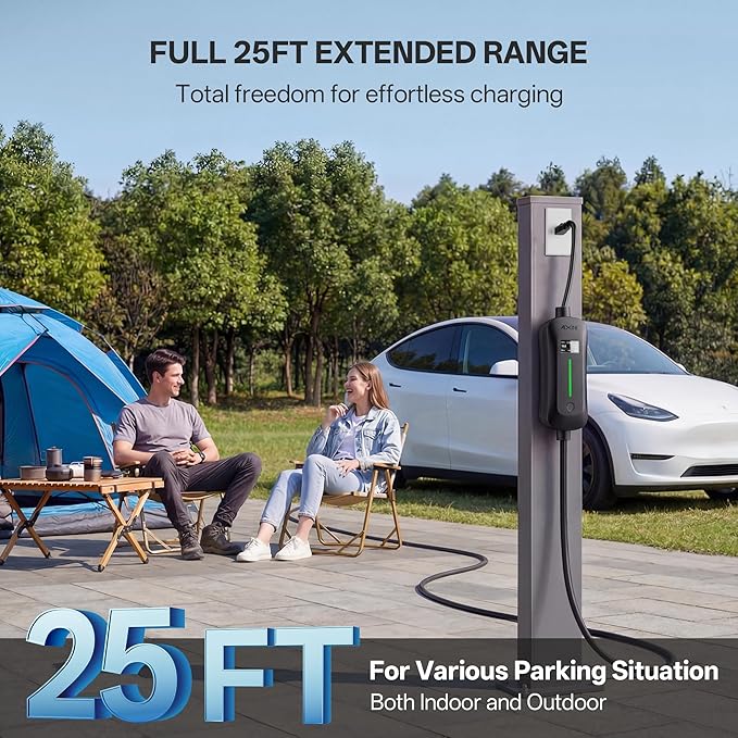 Level 1&2 EV Charger,Tesla EV Charger NACS 16A with 25FT Extension Cord Cable,Portable Electric Car Charger 240V NEMA 6-20 Plug&120V NEMA 5-15 Adapter Compatible with All Tesla Models