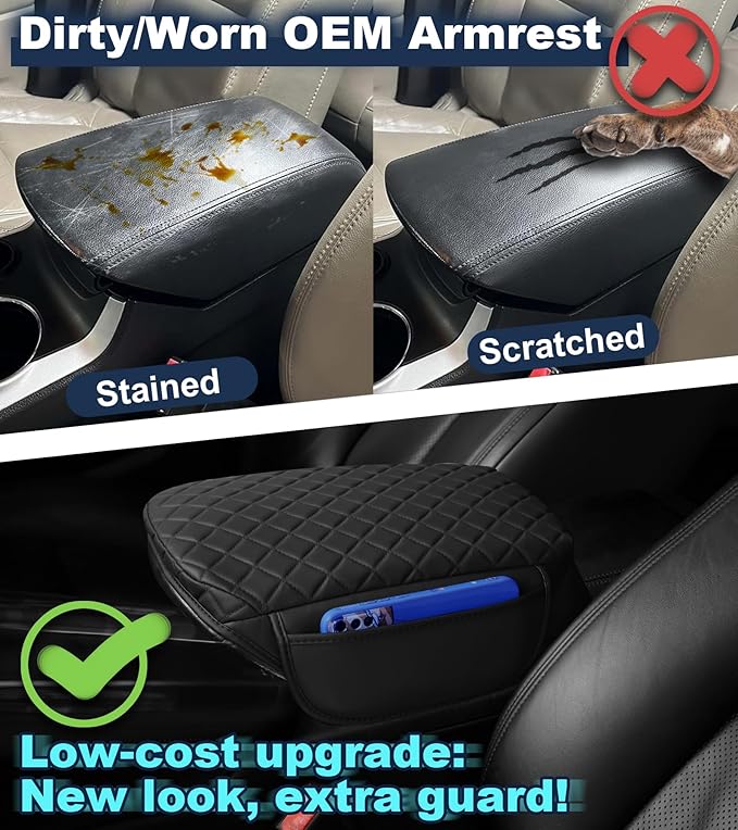Center Console Cover for Ford Explorer Arm Rest Lid, Diamond Quilted Armrest Pad with 1-Inch Comfort Lift (2011-2019)