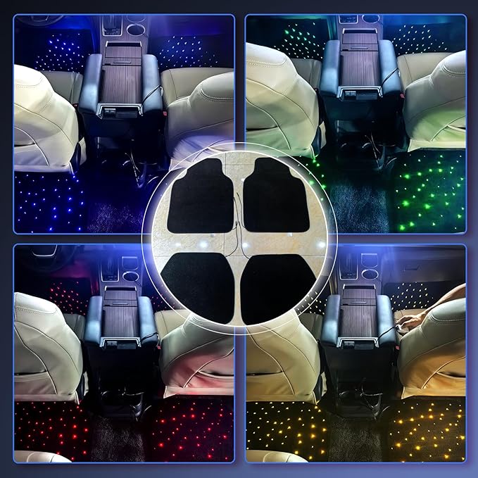 Starlight LED car Floor mat - Universal Type, Equipped with Remote Control Environment RGB Lighting kit, Waterproof and Washable, Vehicle Multi-Color Starlight Effect, Creating a Romantic Atmosphere