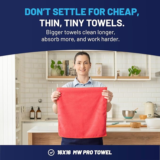 MW Pro Microfiber Cleaning Cloth | Black, Red, Gray (12 Pack) | Size 16" x 16" | All Purpose Microfiber Towels - Clean, Dust, Polish, Scrub, Absorbent