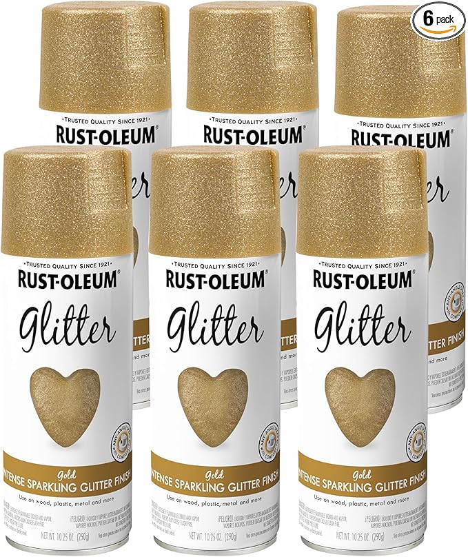 Rust-Oleum 301495-6PK Specialty Glitter Spray Paint, 10.25 oz, Gold, 6 Pack