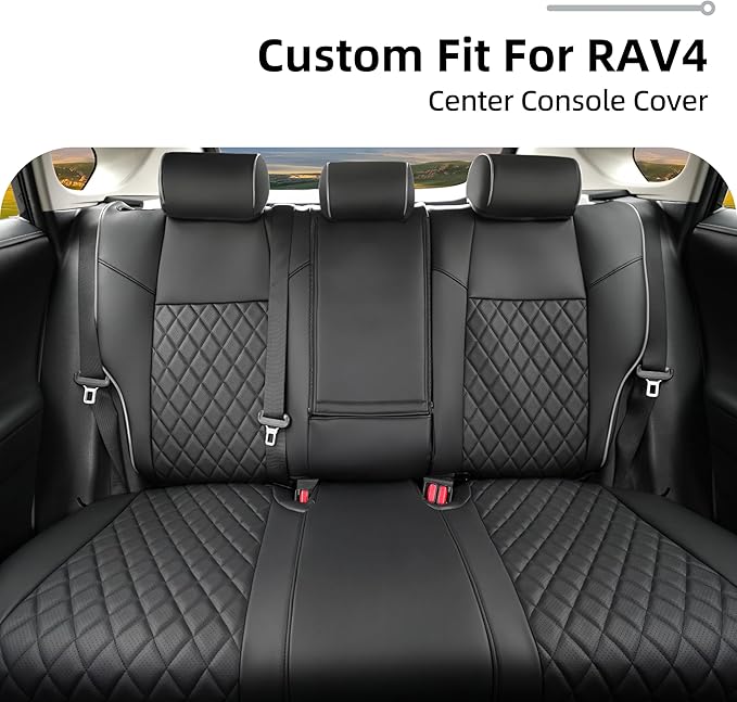 Lolcar Rav4 Seat Covers Custom Fit for Toyota Rav4 (for Hybrid) 2019-2025 LE,XLE,XLE Premium,Limited,Woodland Edition, Leather Truck Seat Cover Full Set for SUV,Faux Leather (Black Gray Grid)