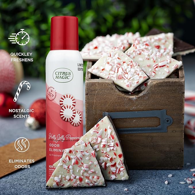 Citrus Magic Holiday Odor Eliminating Air Freshener Spray, Holly Jolly Peppermint, 3-Ounce, Pack of 3