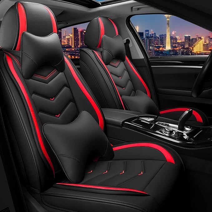 CTDS Car Seat Covers for Honda Civic 2000-2026, Stylish Sport Seat Cover, Premium Nappa Leather Car Seat Cover. Automobile Seat Covers Sets.(Luxury 2 Seats/Black Red)