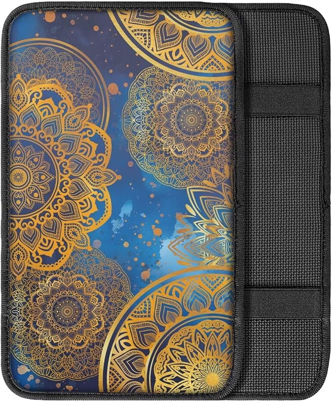 Dreaweet Mandala Print Center Console Armrest Pad Cover Boho Car Accessories Middle Console Cover Anti-Scratch Universal Car Armrest Storage Box Mat