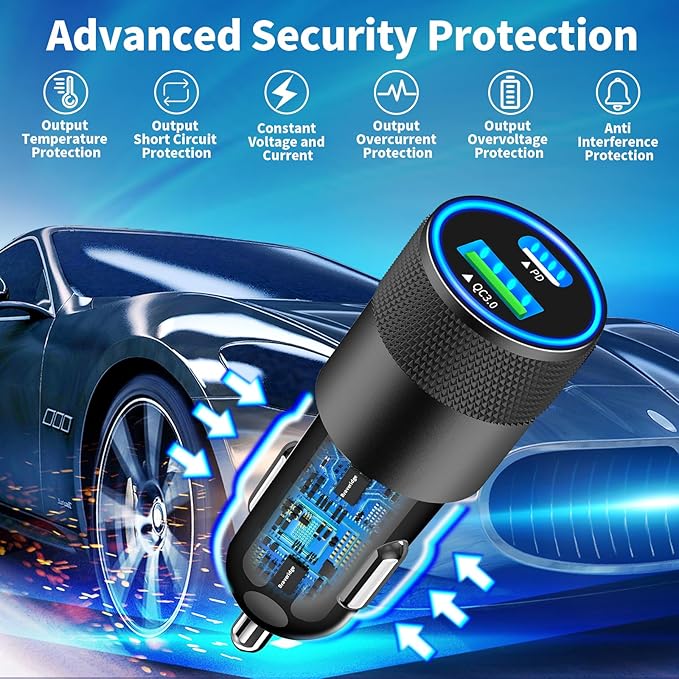 [Apple MFi Certified] iPhone 17 Car Charger Fast Charging, Braveridge 2Pack 75W USB-C PD&QC Power Cigarette Lighter + Type-C Braided Cable for iPhone 17/17 Air/17 Pro/17 Pro Max/16 Pro/15/Galaxy/Pixel