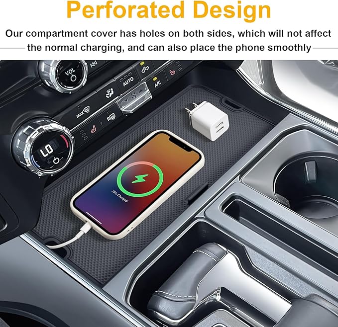 PIMCAR Center Console Cover for 2021-2026 Ford F150 &2022-2025 F150 Lightning XLT Pro Hidden Panel Secret Pocket Lid with USB Hole Interior Accessories (Fits into The Open Pocket in Front of Shifter)