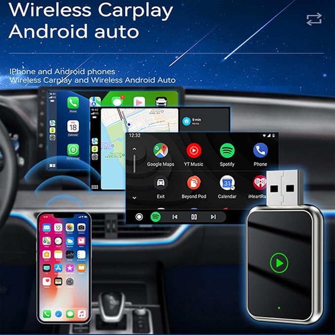 Auto Linkr Pro Auto Linker Pro Android Auto & CarPlay Wireless Adapter Apple iPhone,Wireless Adapter to Watch TV on Car Screen,Fast Auto Connect, Easy Setup,Mini Size with Extended USB-A and Type-C