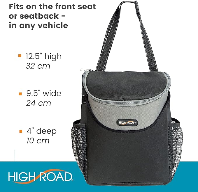 High Road SnackStash Soft Car Cooler Bag for Cold and Hot Food Transport - Insulated Backseat Cooler Bag for Car, SUV, Truck or Van - Portable Soft Cooler with Storage Pocket and Bottle Holders