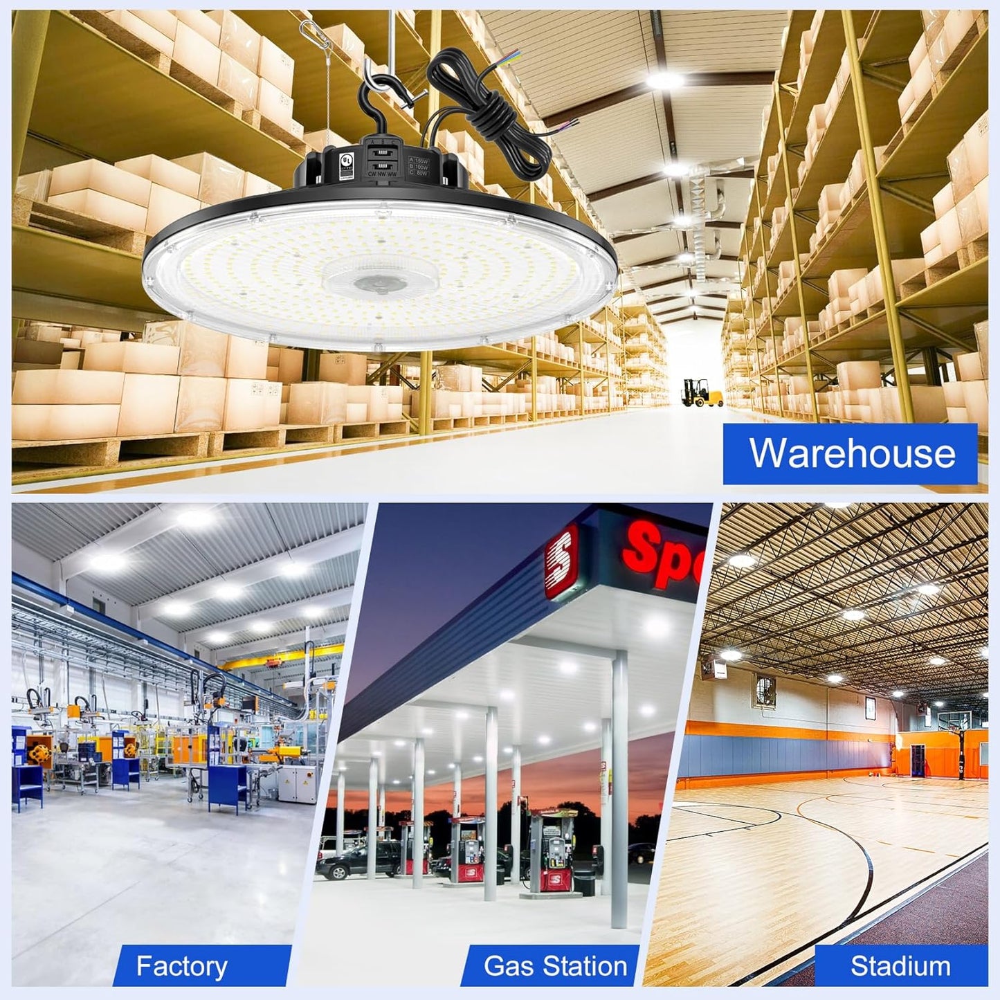 BBESTLED 9Pack UFO LED Low Bay Light 4000K 80W 100W 150W 21,000Lumen 3000K Highbay UFO Lights for Workshop Garage Office LED Industrial High Bay Light 5000K