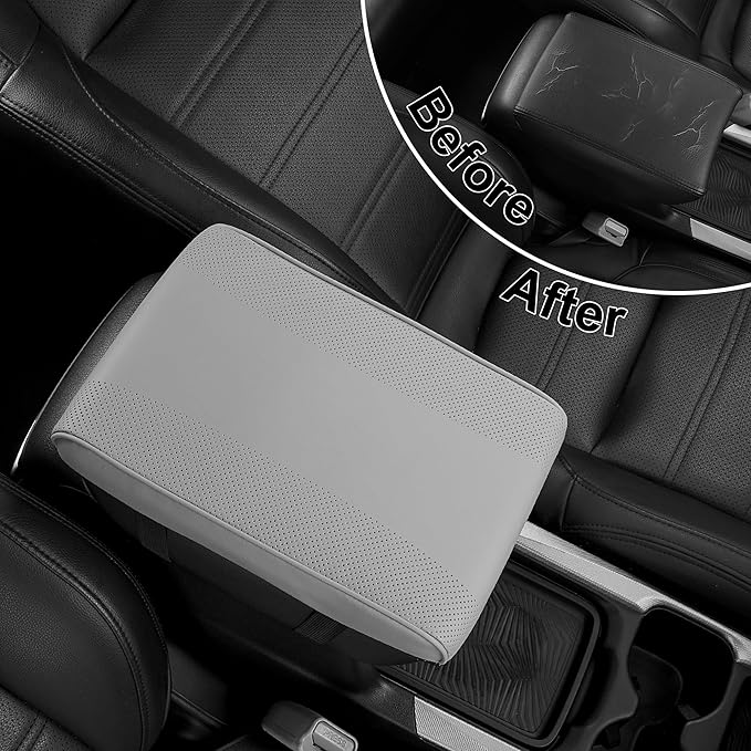 SEG Direct Car Center Console Cover, Breathable Leather Auto Armrest Cover, Memory Foam Arm Rest Cushion, Universal Car Seat Box Cover Car Interior Accessories, Gray
