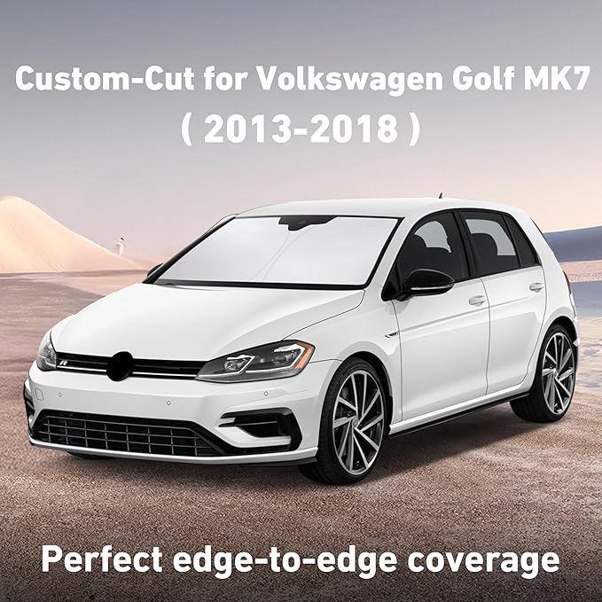 EcoNour Windshield Sunshade Compatible for Volkswagen VW Golf MK7 2013-2016 2017 2018, Sun Visor for Front Windshield & Window Sun Shade Cover, UV Heat Blocker & Protector, Car Accessories