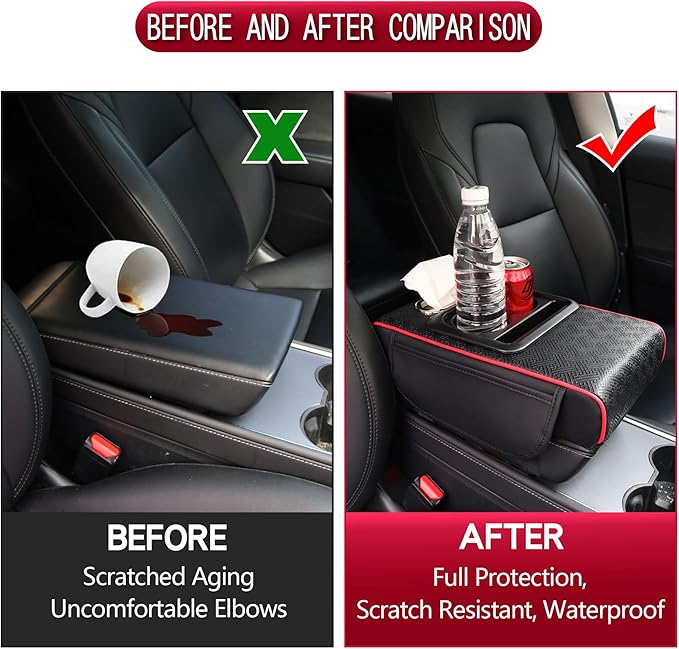 Car Middle Center Console Cover with Cup Holder for Long Driving,Car Armrest Cover for SUV,Truck-2.95in Height-Lifts Arms to Relax Muscles,Multi-Functional Storage for Trips Scratch-Resistant