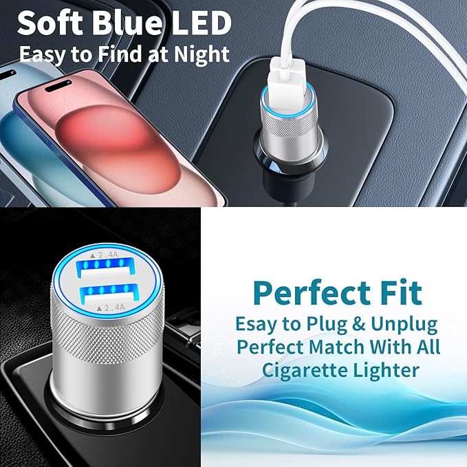 [Apple MFi Certified] iPhone Fast Car Charger, Braveridge 2Pack 4.8A Dual USB Car Power Cigarette Lighter USB Car Carplay Charger Adapter with Lightning Cable for iPhone 14 13 12 11 Pro XS XR X 8 iPad