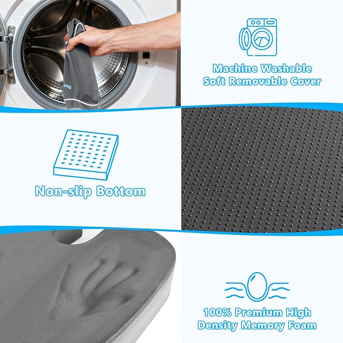 Seat Cushion, Lumbar Support Pillow with Adjustable Strap-Chair Cushions for Sciatica Pain Relief-with Washable Cover Memory Foam for Car, Travel and Wheelchair Gray/X-Large