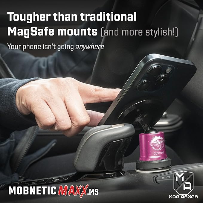 Mob Armor MobNetic Maxx MS - Customized MagSafe Compatible Magnetic Phone Holder for Car, Personalized Phone Mount Made w/Heavy Duty Aluminum Metal, Works w/iPhones & Androids - Pink