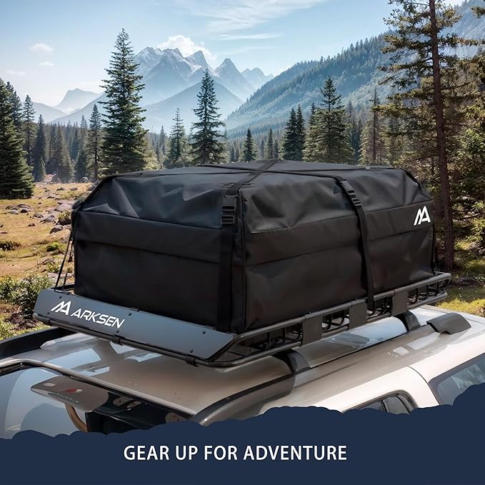 ARKSEN 54 x 39 x 5 Inch Roof Rack Cargo Carrier, Rooftop Cargo Basket with Extension, 150 lbs Capacity Heavy Duty Car Top Luggage Rack for SUV, Pickup Truck with Net & Ratchet Straps