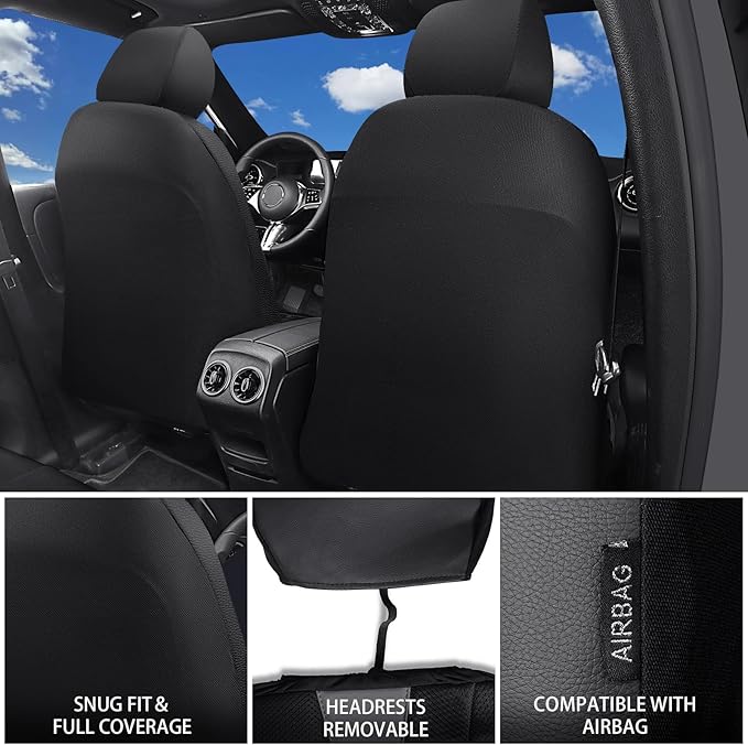 CAR PASS 3D Air Mesh Seat Covers for Car, Leather Car Seat Cover Front Seats, Breathable Foam Premium Leather Mesh Front Seat Covers Universal Fit for Cars Sedans Trucks Vans SUVs, Black Gray