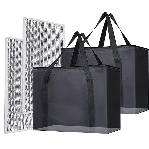 2PK Insulated Grocery Bags Reusable Heavy Duty - Cooler Tote with Reinforced Base for Stability & No Sag - XL Thermal Bag for Hot Cold Food, Delivery, Shopping, Travel, Camping, Grocery Essentials