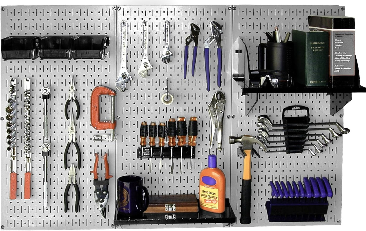 Wall Control 30-WRK-400GB Standard Workbench Metal Pegboard Tool Organizer, Gray/Black & Pegboard Paper Towel Holder and Dowel Rod Shelf Assembly for Slotted Tool Board Black