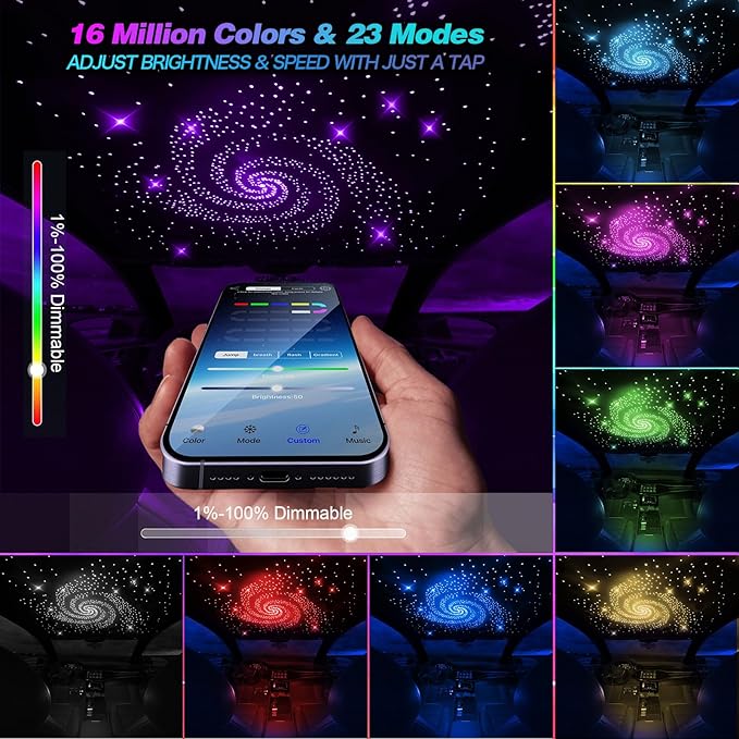 VASTFIRE Starlight Headliner Kit - 500pcs 0.03in 9.8ft Fiber Optic Star Lights for Car with 16W RGBW, Twinkle & Music Sync, APP/Remote Control for Car Roof/Bedroom Ceiling